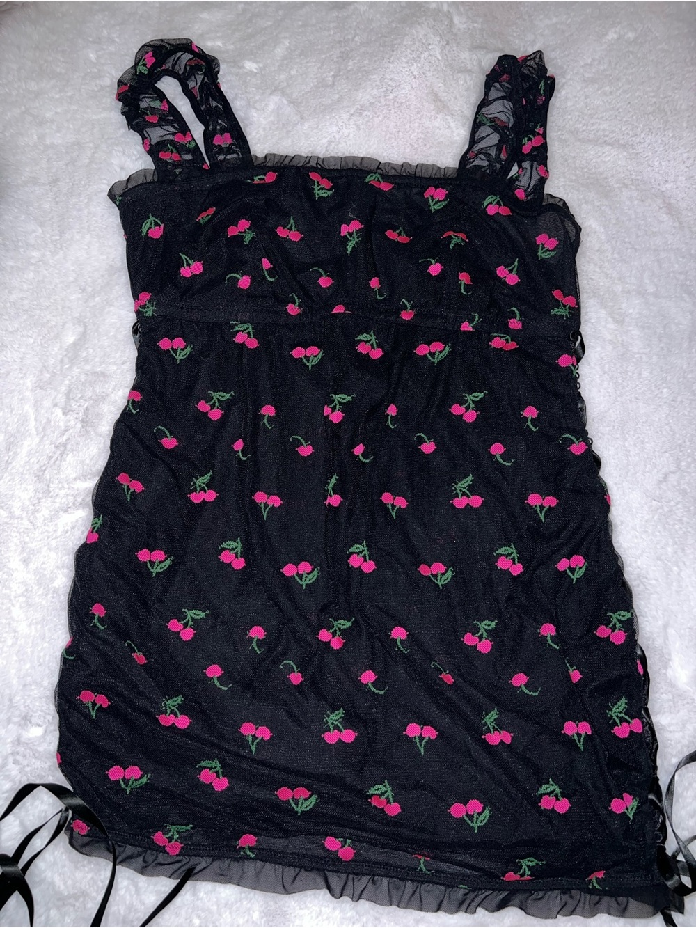 torrid Black Mesh Slip with Pink Cherry Print